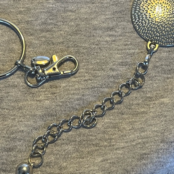 Gunmetal Chain Belt w/ Textured Medallion Discs Adjustable to 40” - Picture 3 of 7